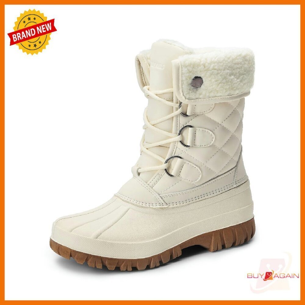 Waterproof Mid Calf Winter Snow Boots with Faux Fur Lining
